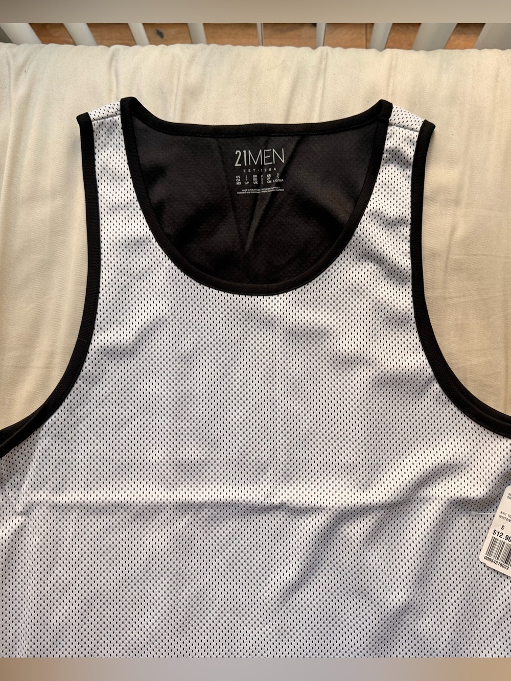 21MEN White Mesh Swim Tank with Black Trim
